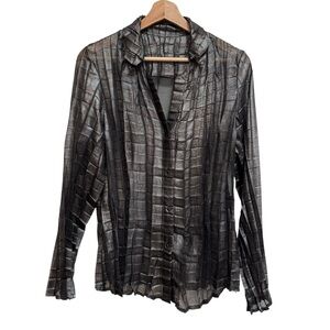 Babette Metallic Crinkle Pleated Snap Blouse Top Women Large Lagenlook